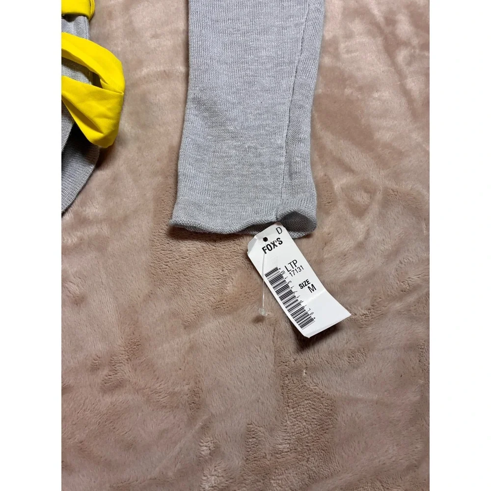NWT Lisa Todd Explorer Knit Linen Sweater Grey Side Lace Up Yellow Ribbon M